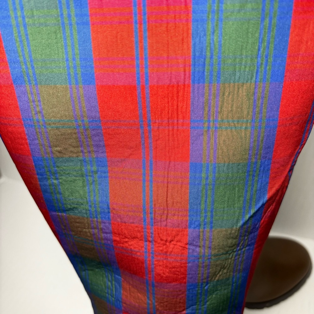 Jeffery Banks - Brown Leather Knee-High Boots with Red & Green Plaid Shaft - Picture 6 of 6